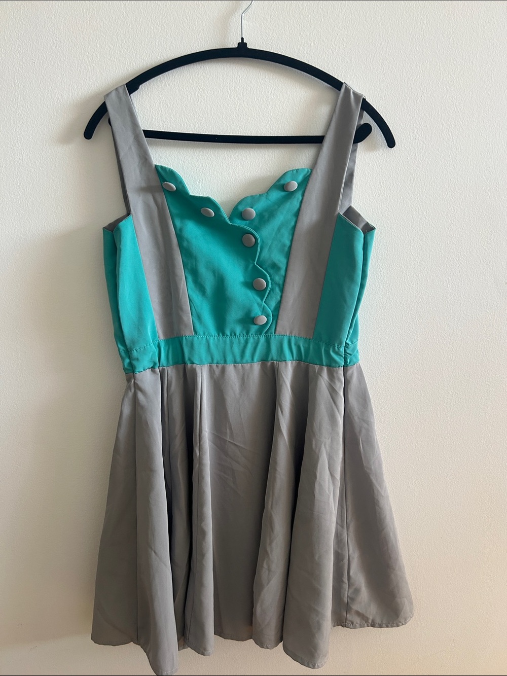 Kling Teal and Gray Sleeveless Open Back Fit-and-Flare Dress